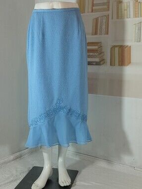Elegant Light Blue Midi Skirt with Ruffle Hem